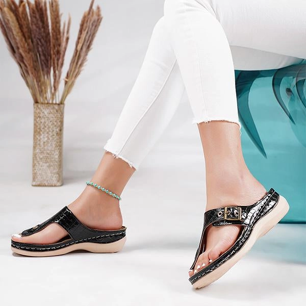 Women's Casual Metal Buckle Wedge Plaid Flip Flops 37849273S Quick Dry Flip Flops