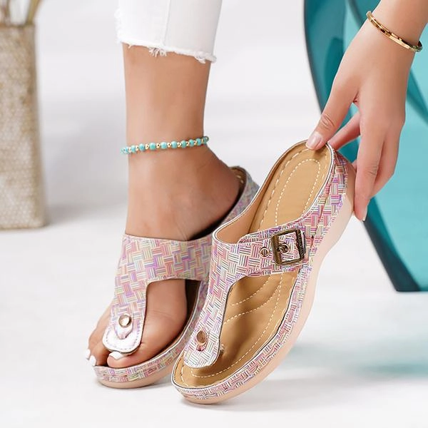 Women's Casual Metal Buckle Wedge Plaid Flip Flops 37849273S Coloring Pages Of Flip Flops