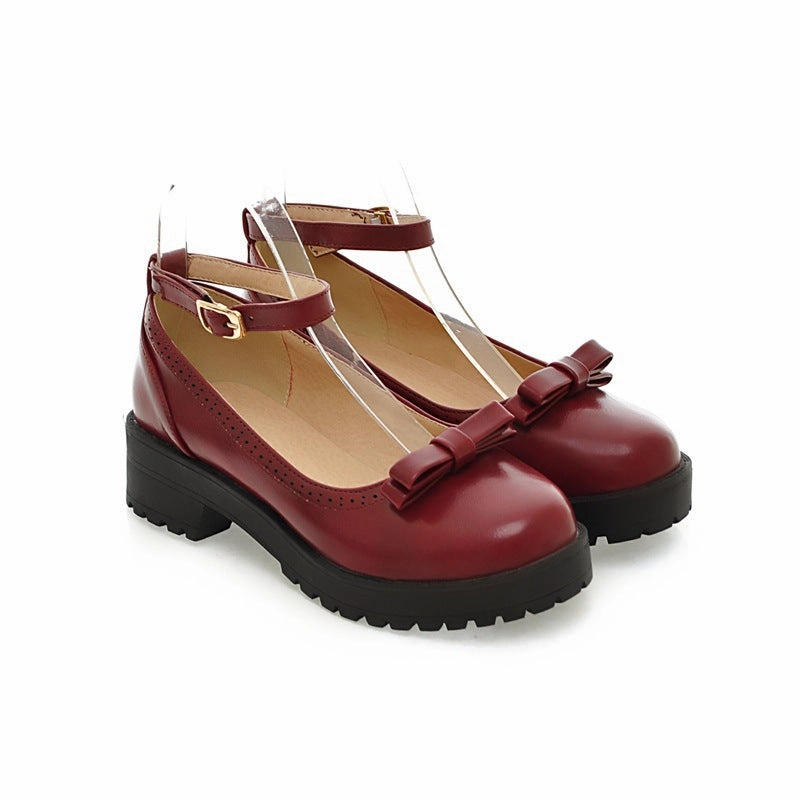 Women's Chunky Platform Mary Janes Shoes With Bowknot Types Of Loafers