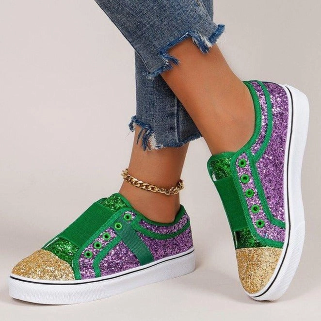 Top Rated Sneakers Women's colorful patchwork rhinestone glitter slip on canvas shoes