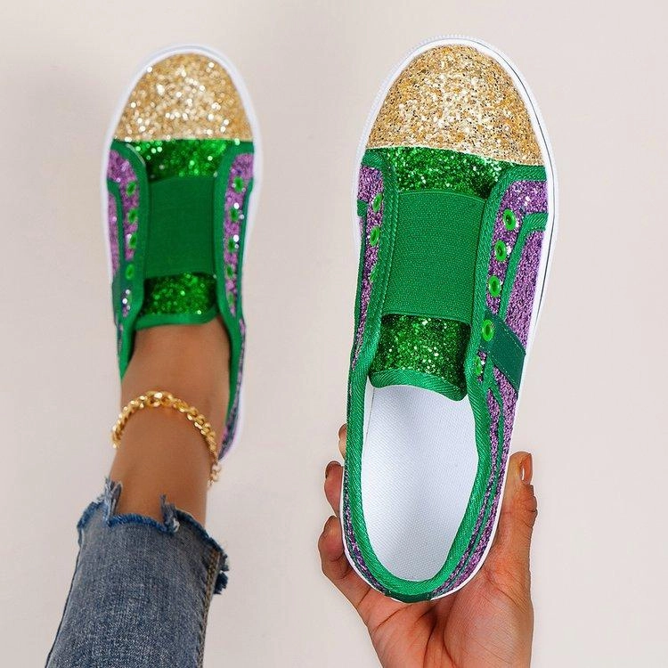 Sneakers With Platform Women's colorful patchwork rhinestone glitter slip on canvas shoes