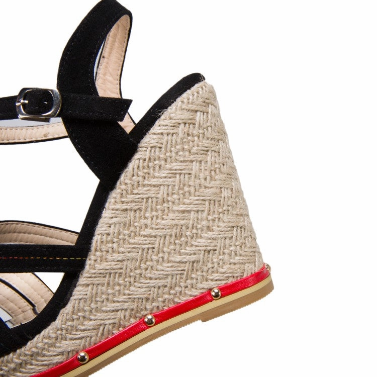 Women's Cross Strap Rivets Wedge Heel Platform Sandals Pretty Sandals