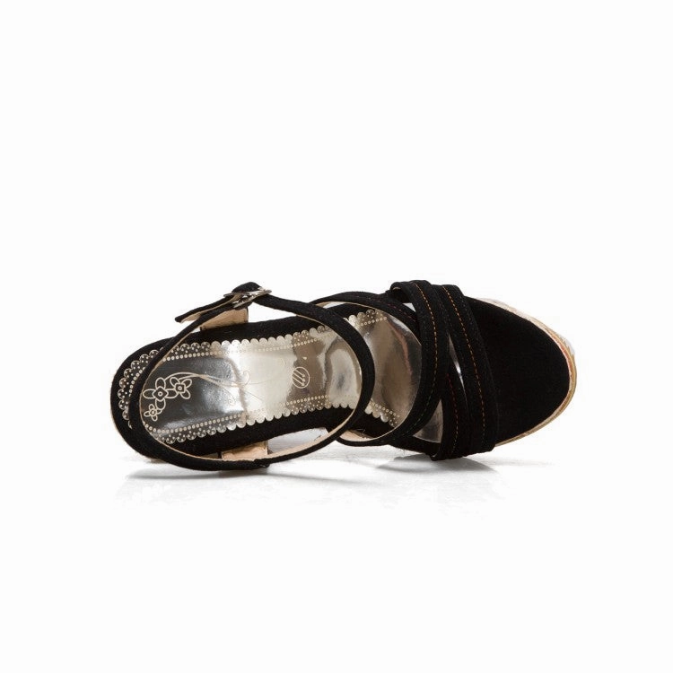 Wide Size Sandals Women's Cross Strap Rivets Wedge Heel Platform Sandals