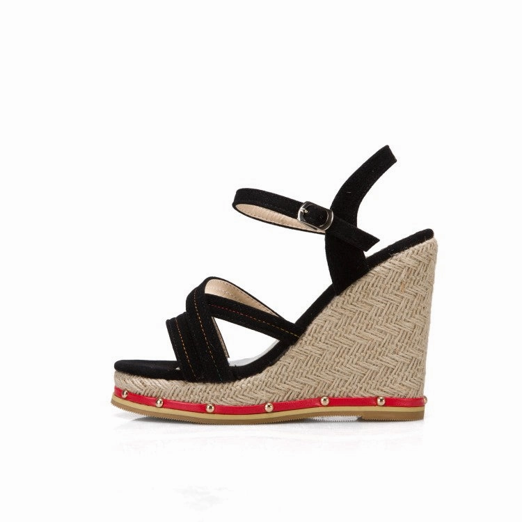 Women's Cross Strap Rivets Wedge Heel Platform Sandals Sandals For Sweaty Feet