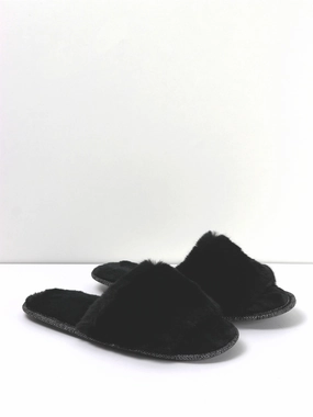 Women's Faux Fur Rubber Sole Slippers,Black Tasman Slippers Outfit