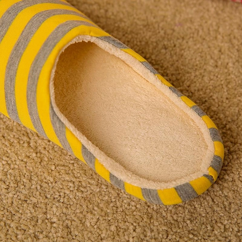 Women's house slippers with arch support striped cotton warm bedroom slippers Summer House Slippers