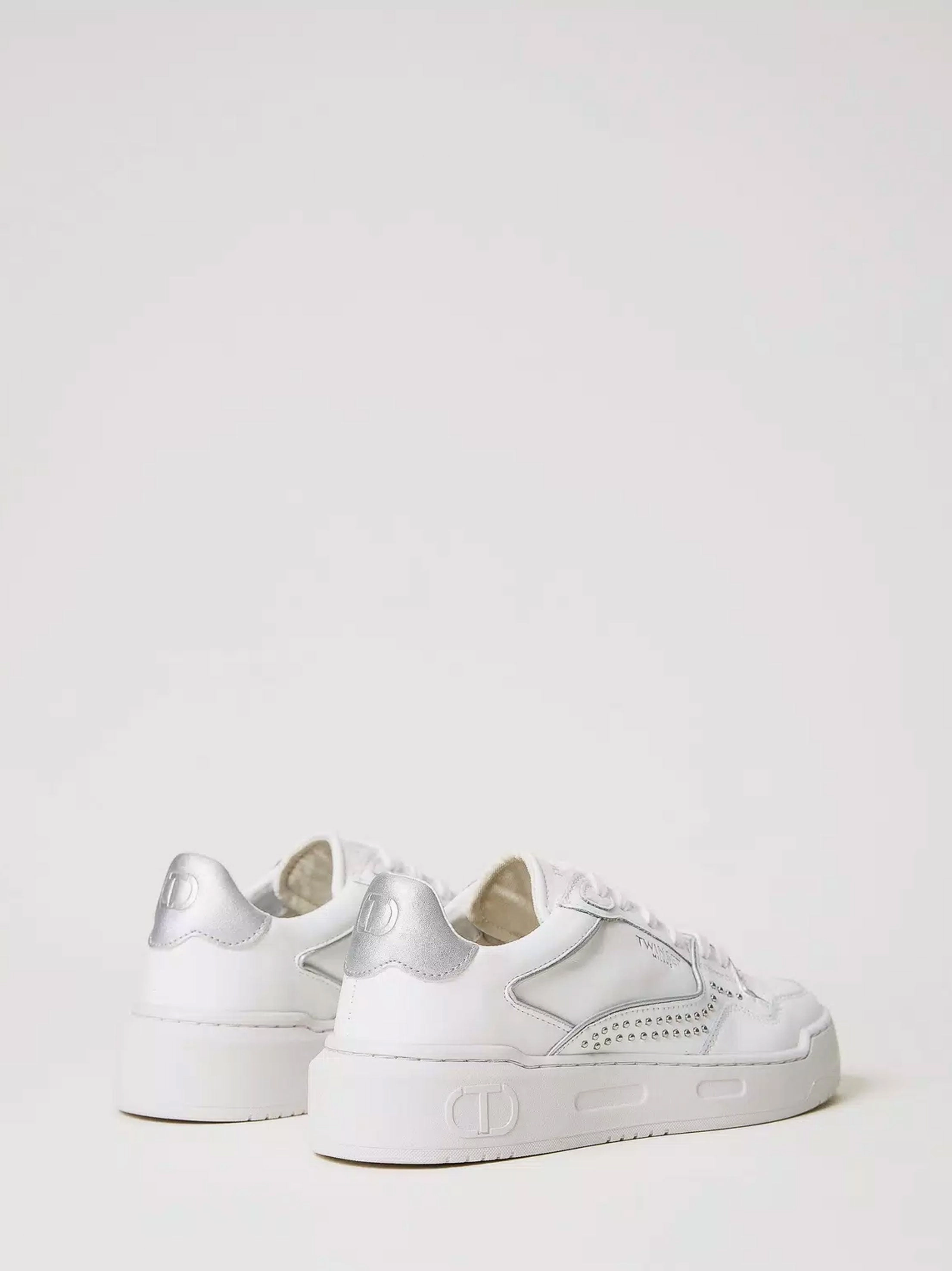 Women's Leather with micro studs shoes,White Dress Flat Shoes