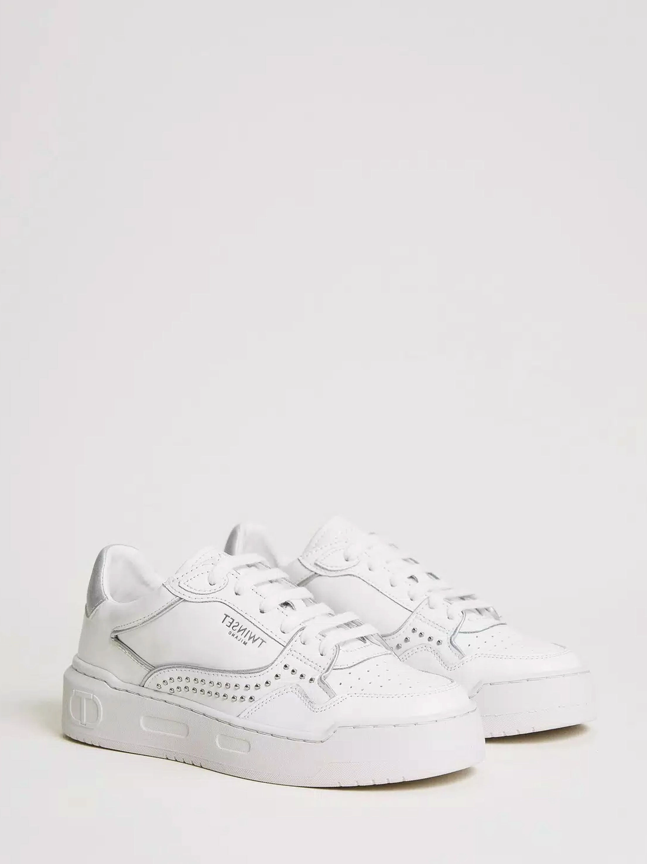 Women's Leather with micro studs shoes,White Minimalist Flats Shoes