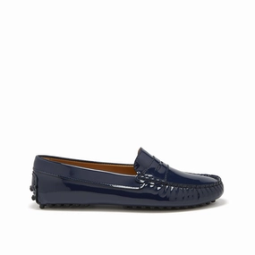 Social Loafers Women's Penny Driving Loafers, navy blue patent leather
