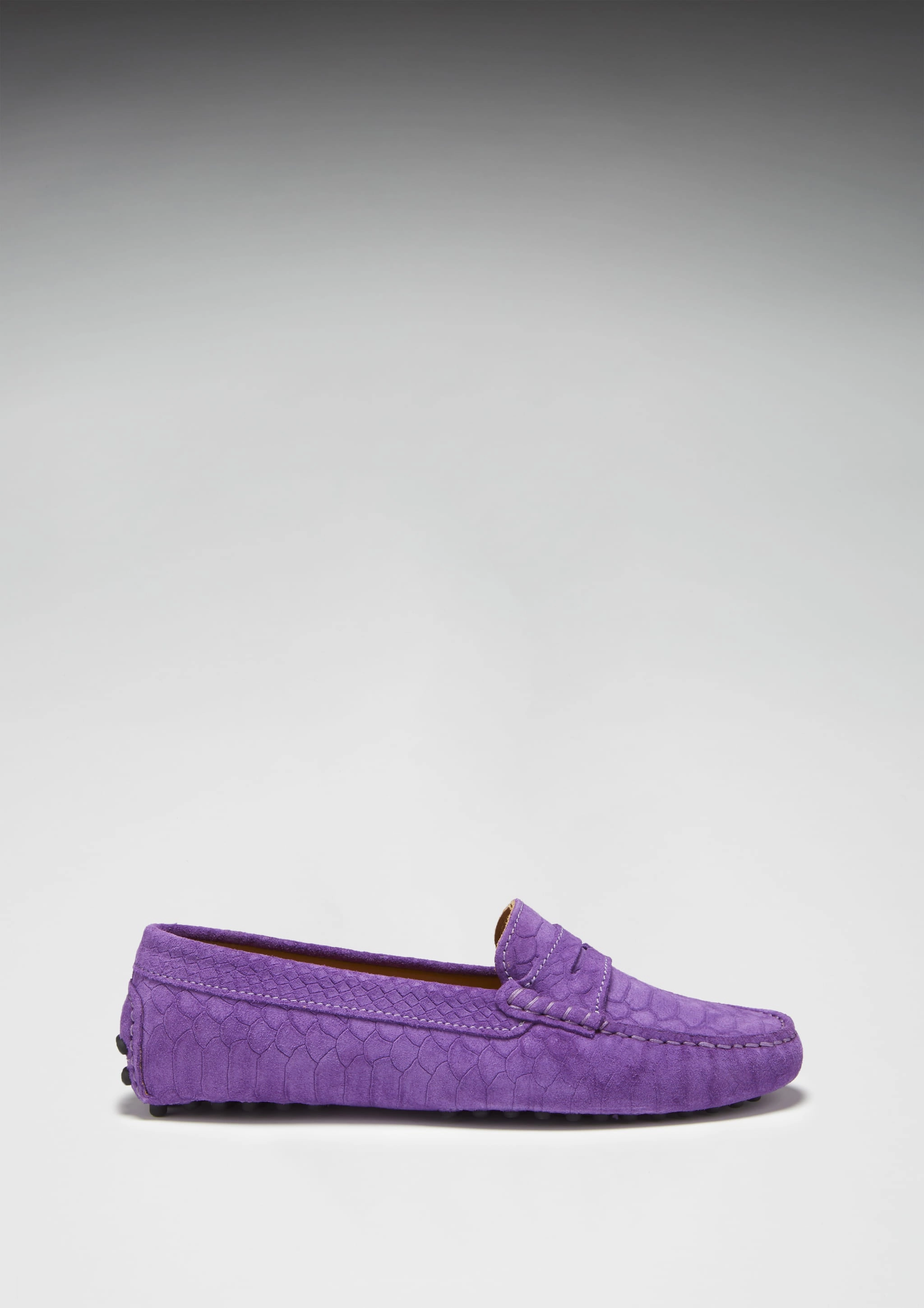 Women's Penny Driving Loafers, purple embossed suede Channel Loafers