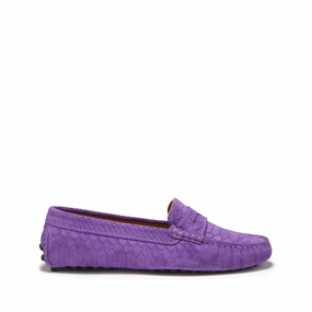 Women's Penny Driving Loafers, purple embossed suede Loafers With Shorts