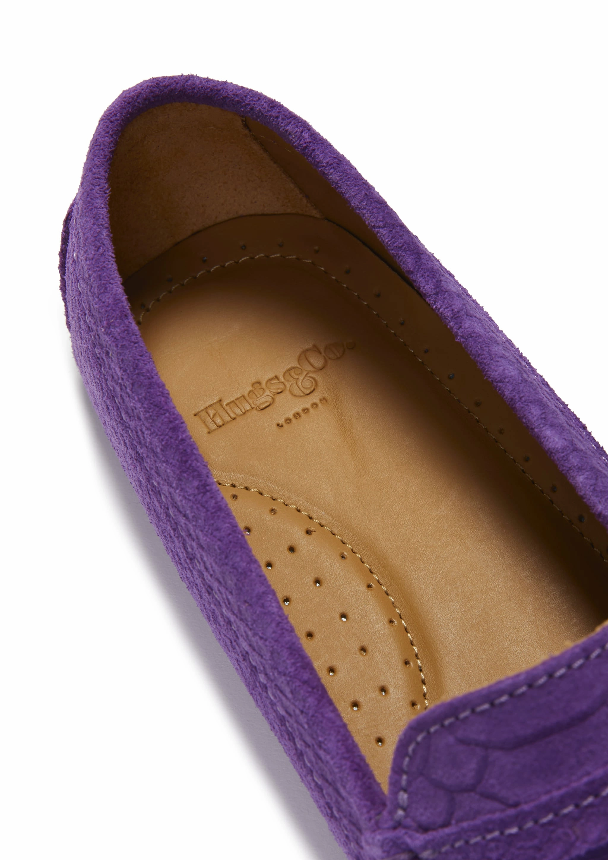 Healed Loafers Women's Penny Driving Loafers, purple embossed suede