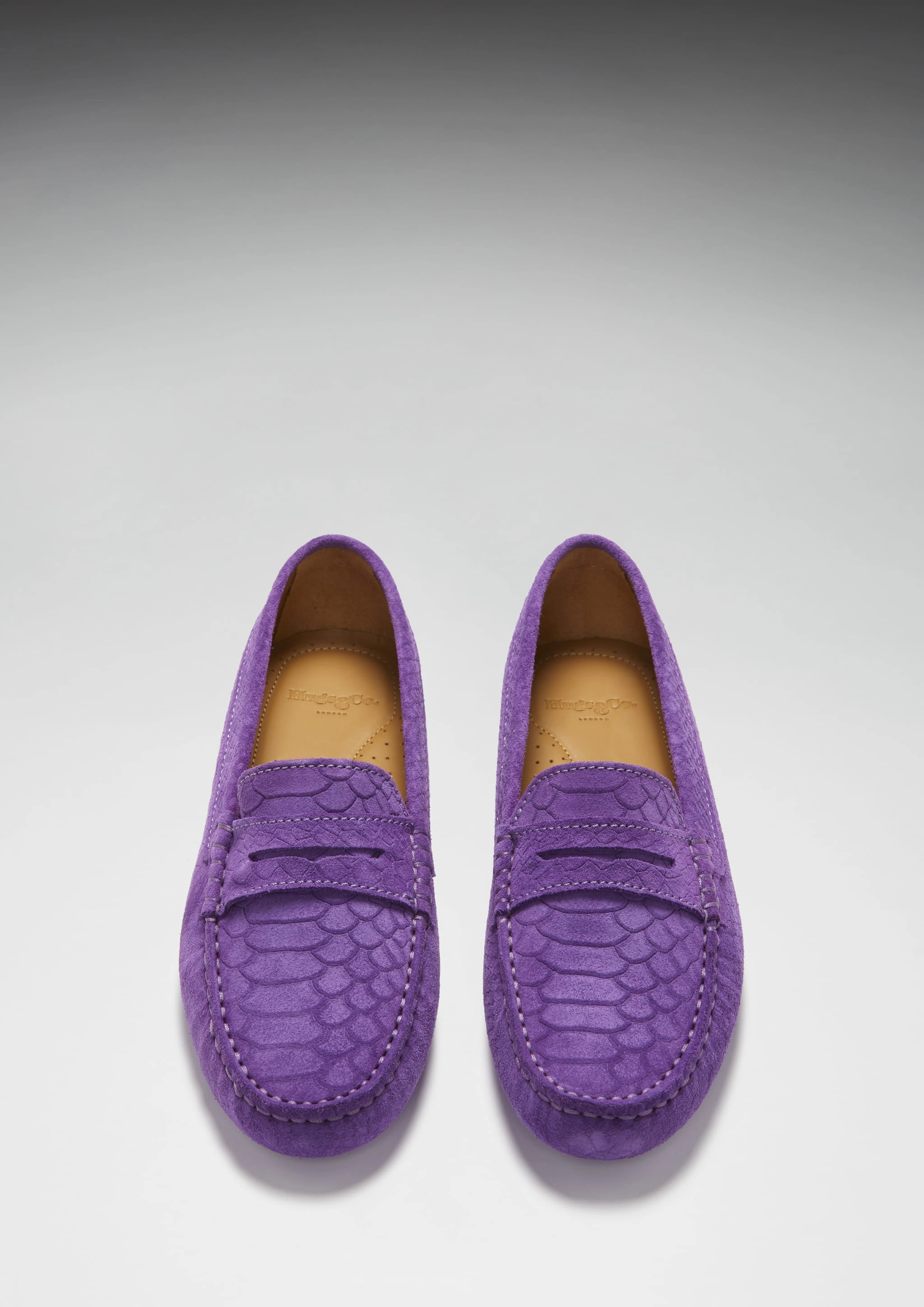 Women's Penny Driving Loafers, purple embossed suede Loafers Bread Twp Pa
