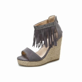 Bottom Wedge Sandals Women's Rhinestone Ankle Strap Tassel Woven Wedge Heel Platform Sandals