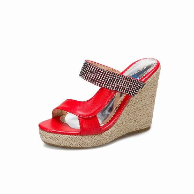 Women's Rhinestone Woven Wedge Heel Platform Sandals Glitter Sandals