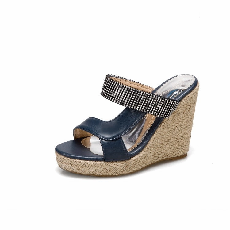Slide Comfort Sandals Women's Rhinestone Woven Wedge Heel Platform Sandals