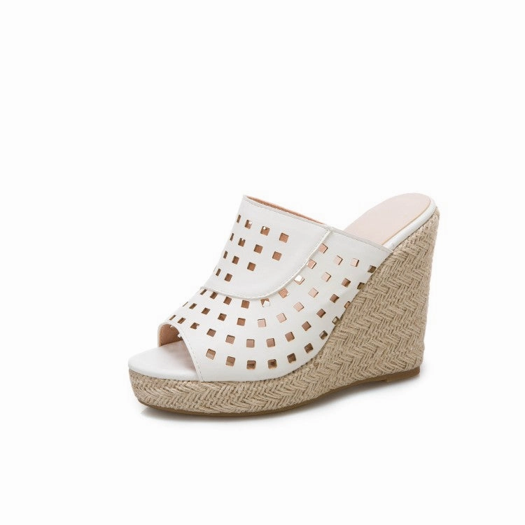 Talaria Sandals Women's Solid Color Hollow Out Woven Wedge Heel Platform Sandals