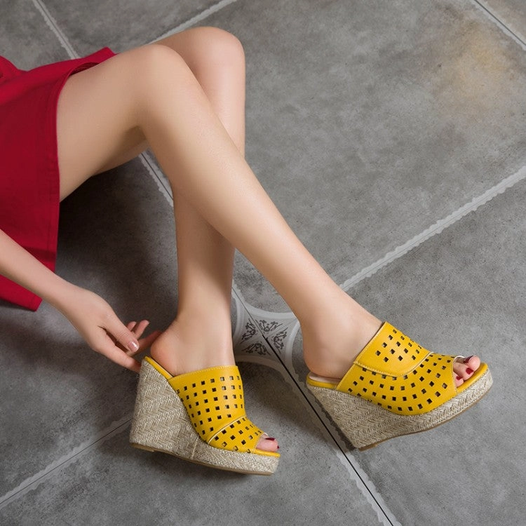 Hush Puppies Sandals Women's Solid Color Hollow Out Woven Wedge Heel Platform Sandals