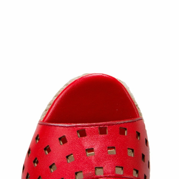 Women's Solid Color Hollow Out Woven Wedge Heel Platform Sandals Orthotic Sandals Recovery Walking Slides Arch