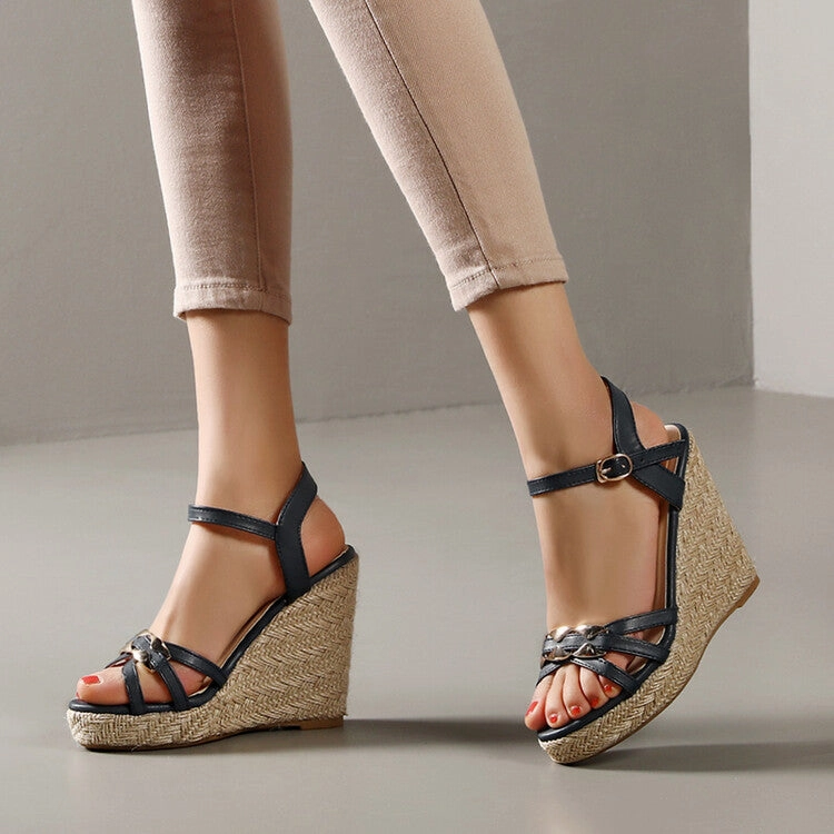 Women's Woven Ankle Strap Wedge Heel Platform Sandals Army Sandals