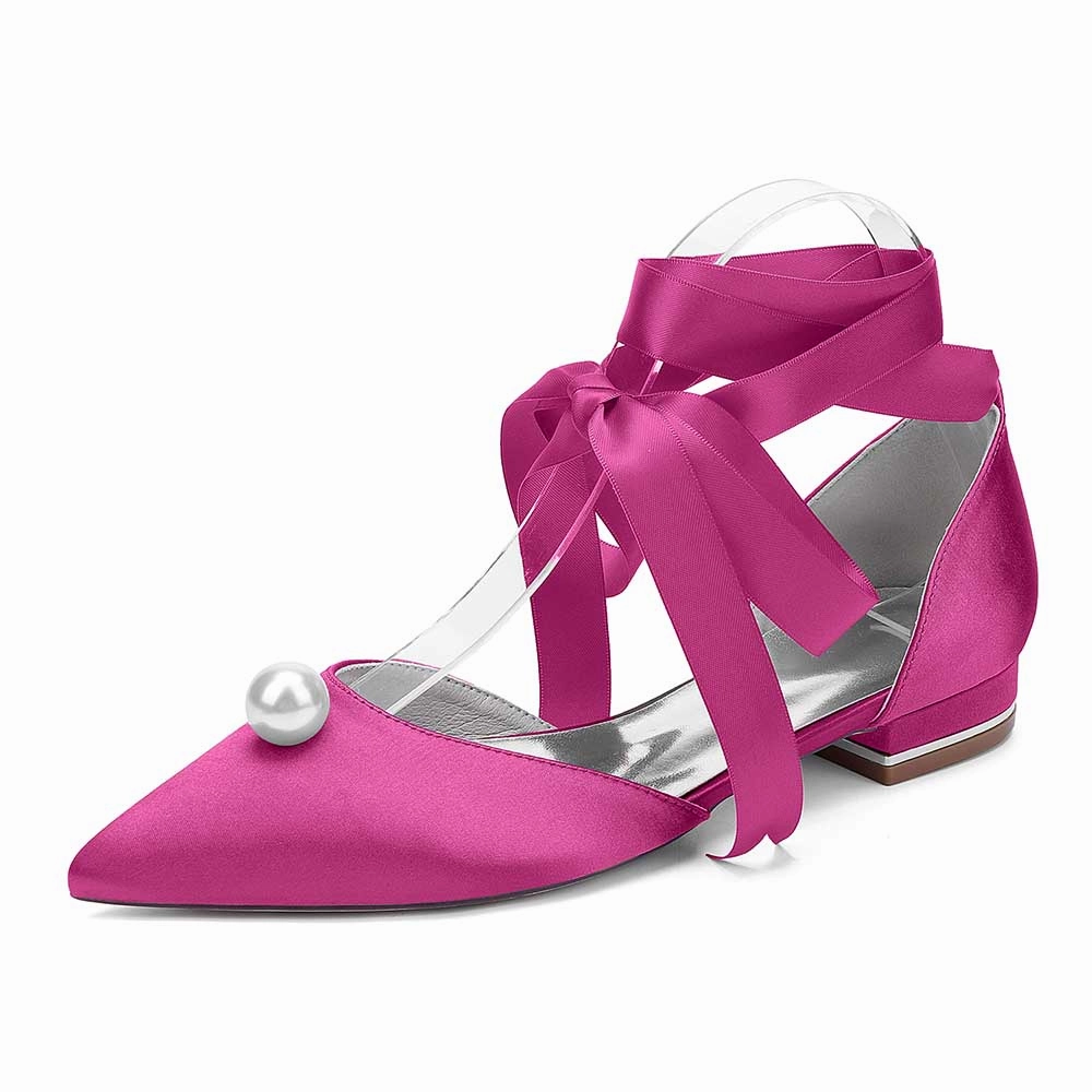 Tie Flats Shoes Women Satin Flat Shoes Ankle Strap Ballet Shoes With Preal Wedding Shoes