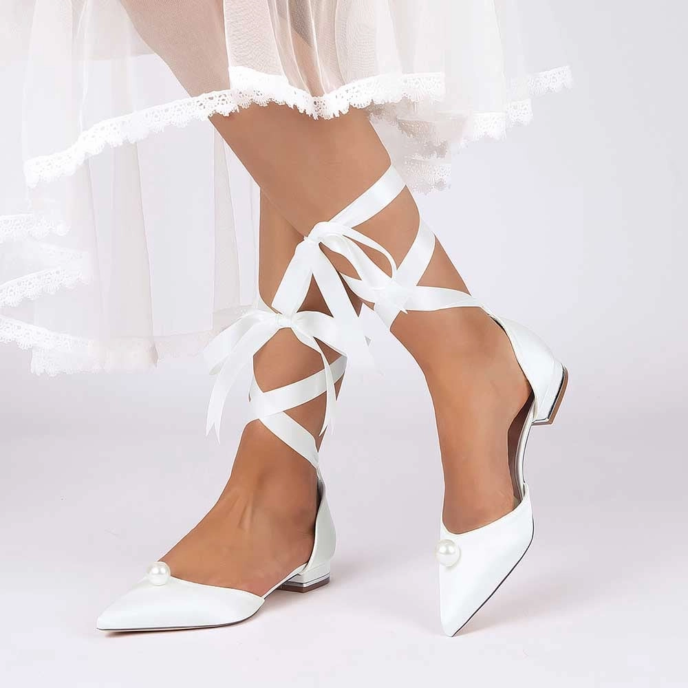 Comfortable Shoes For Work Women Satin Flat Shoes Ankle Strap Ballet Shoes With Preal Wedding Shoes