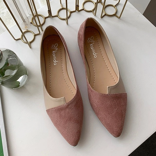 Sandals For The Bride Women Shoes 2020 Fashion Splice Color Flats Pointed Toe Ballerina Ballet Flat Slip On Shoes Zapatos Mujer Drop Shipping ##0