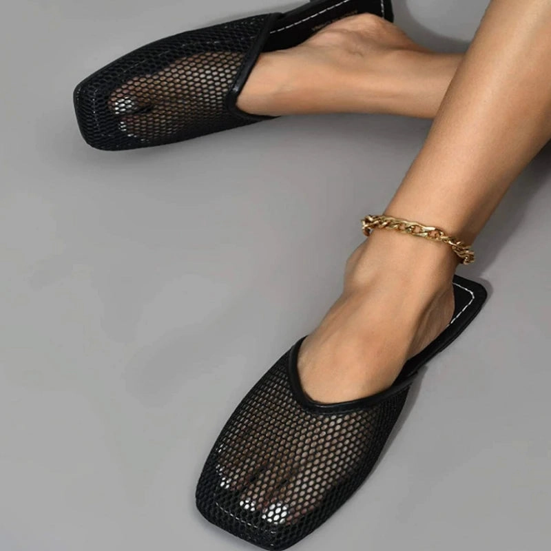 Women Slippers Sexy Mesh Mules Indoor Home Slides Square Toe Female Flats Shoes Outdoor Clogs Beach Sandals Orleans Saints Slippers