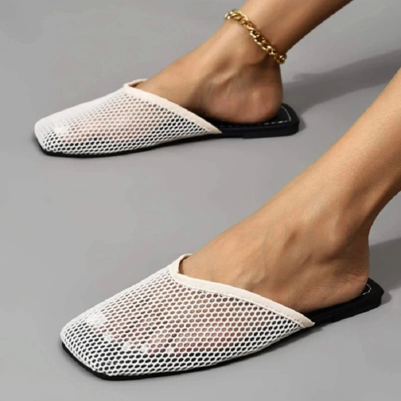 Knockoff Ugg Slippers Women Slippers Sexy Mesh Mules Indoor Home Slides Square Toe Female Flats Shoes Outdoor Clogs Beach Sandals