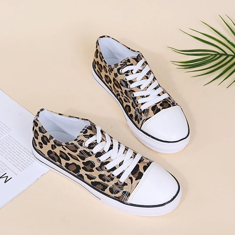 Casual Shoes With Suit Women thick sole flat lace up casual leopard sneakers