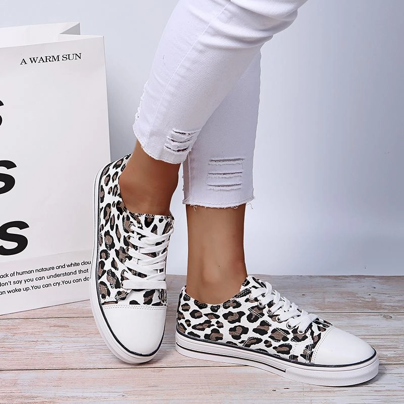 Socks For Casual Shoes Women thick sole flat lace up casual leopard sneakers
