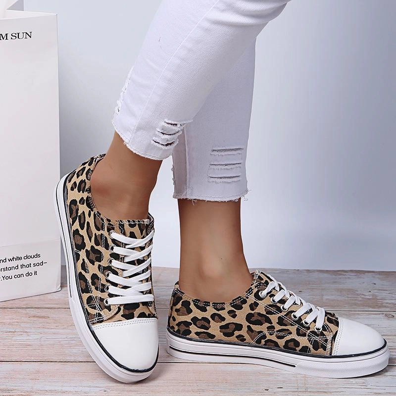 Women thick sole flat lace up casual leopard sneakers Business Casual Shoes With Wide Leg Pants