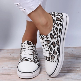Shoes With Casual Pants Women thick sole flat lace up casual leopard sneakers