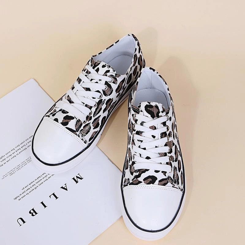 Women thick sole flat lace up casual leopard sneakers Casual Ballerina Shoes