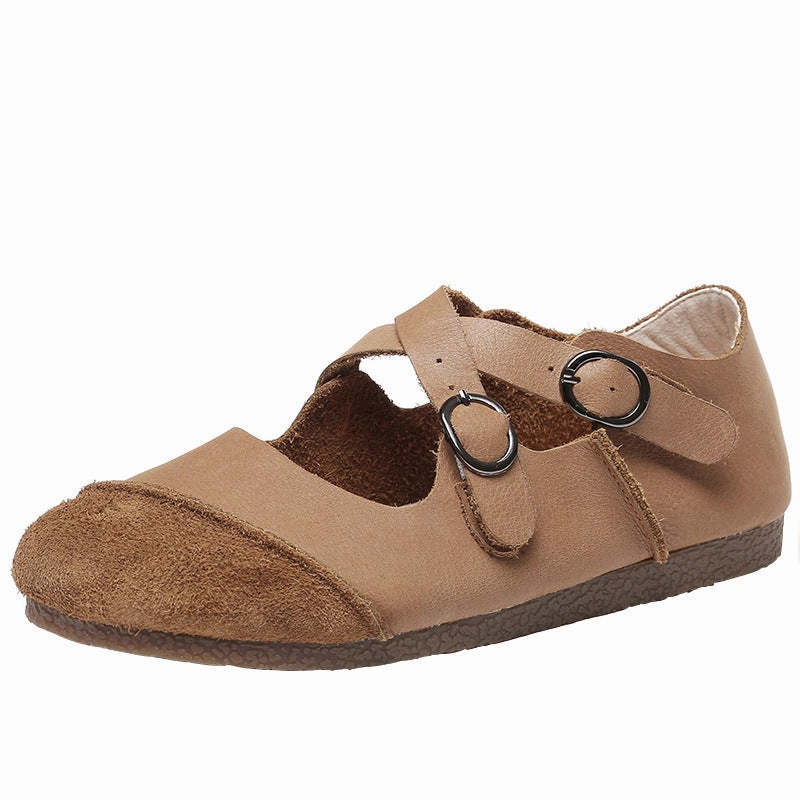 Womens Handmade Soft Leather Cross Strap Flats Shoes Flat Mule Shoes