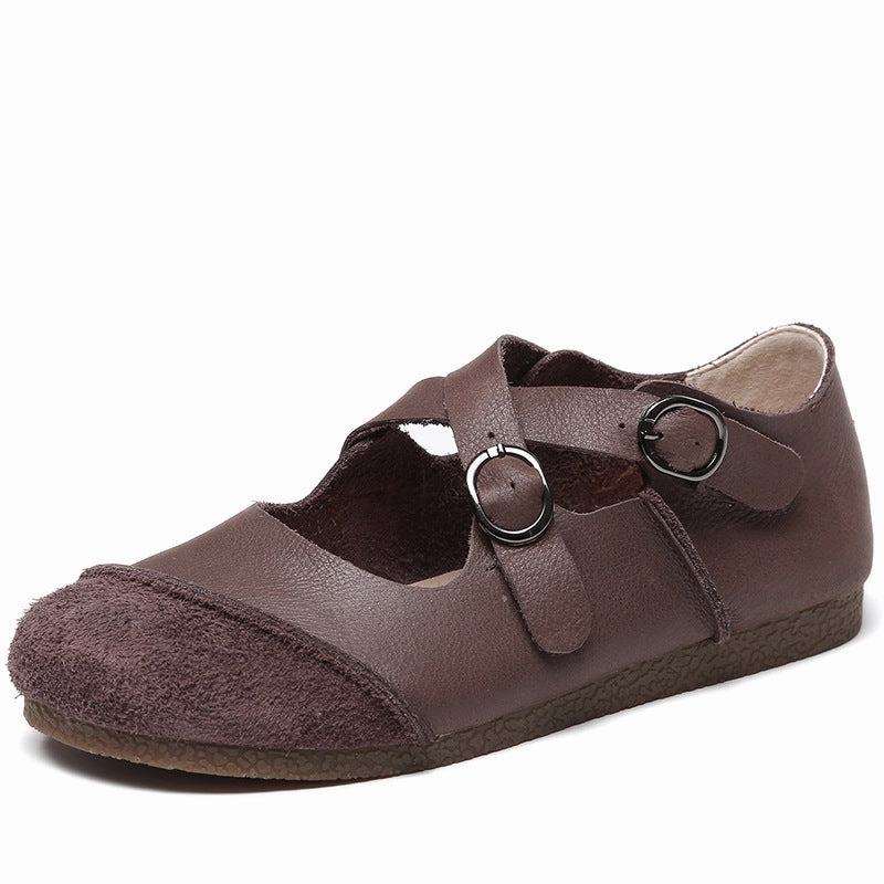Womens Handmade Soft Leather Cross Strap Flats Shoes Best Wrestling Shoes For Flat Feet