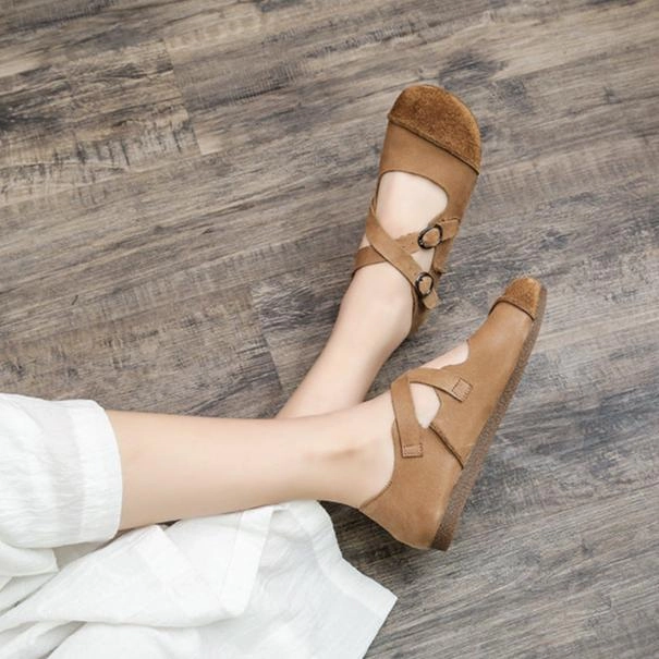 Womens Handmade Soft Leather Cross Strap Flats Shoes Dr Scholls Shoes Flats