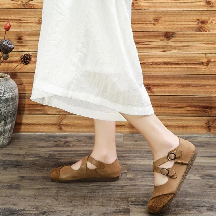 Good Shoes For Nurses With Flat Feet Womens Handmade Soft Leather Cross Strap Flats Shoes