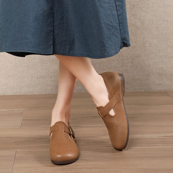 Womens Retro Handmade Soft Leather Flat Casual Shoes Casual Shoes Wide Sizes