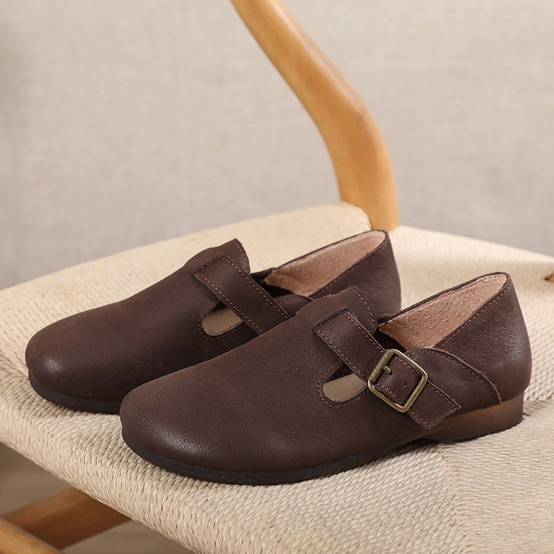 Casual Brown Shoes Womens Retro Handmade Soft Leather Flat Casual Shoes