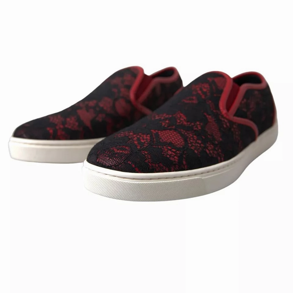 Flat Shoes Business Casual Dolce & Gabbana Black Red Lace Slip On Low Top Sneakers Shoes