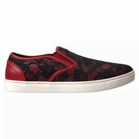 Dolce & Gabbana Black Red Lace Slip On Low Top Sneakers Shoes Union Boa Flat Shoes