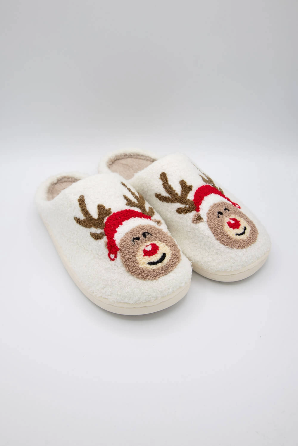 Christmas Rudolph Slippers for Women in White | KDC-SLPR-129-WHT Alaskan Slippers