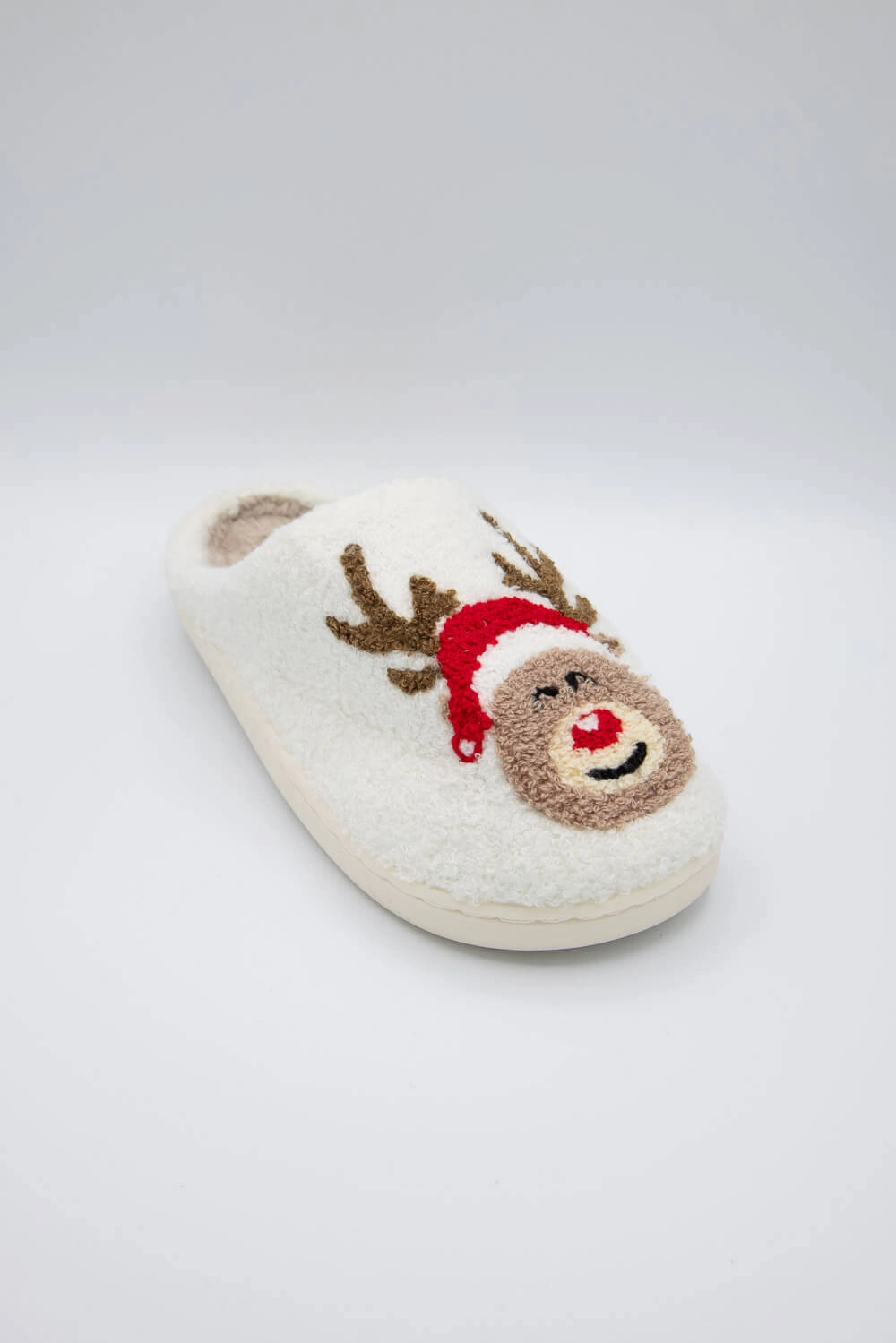 Childrens Moccasins Slippers Christmas Rudolph Slippers for Women in White | KDC-SLPR-129-WHT