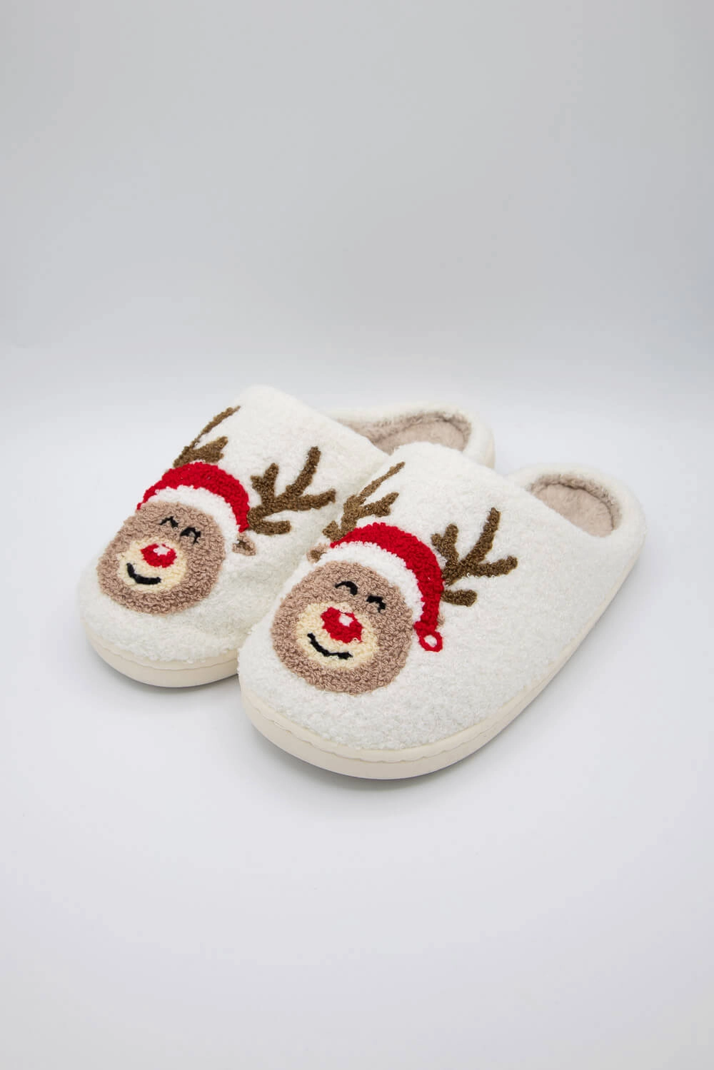 Grateful Slippers Christmas Rudolph Slippers for Women in White | KDC-SLPR-129-WHT
