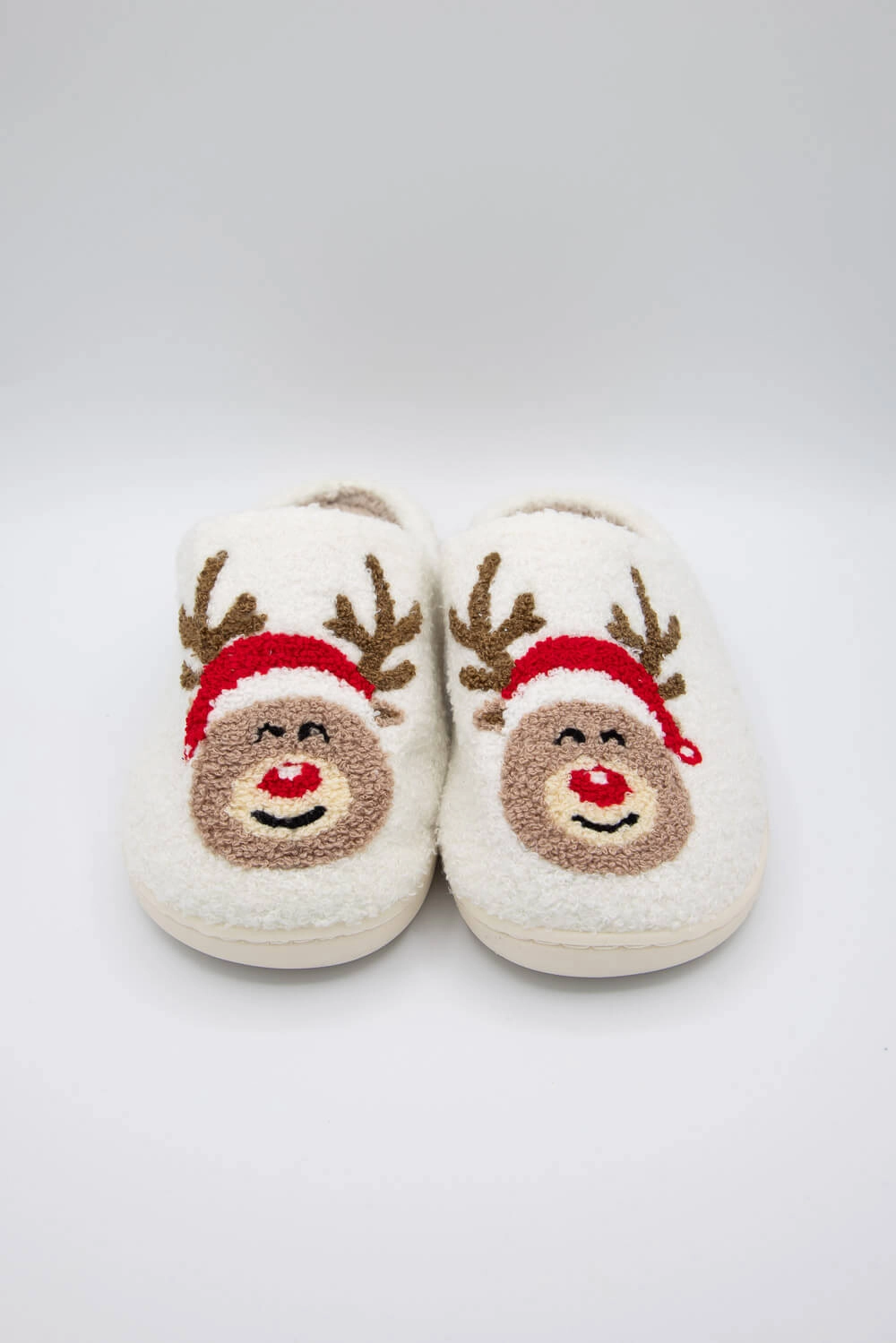 Christmas Rudolph Slippers for Women in White | KDC-SLPR-129-WHT Wedge Heel House Slippers