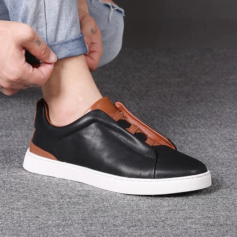 Yeknu Men Casual Shoes genuine leather Handmade Lace-up Flat Shoes Men Black office Work Shoe Business Casual Sneakers Men Shoes Lace Up Shoes Flats