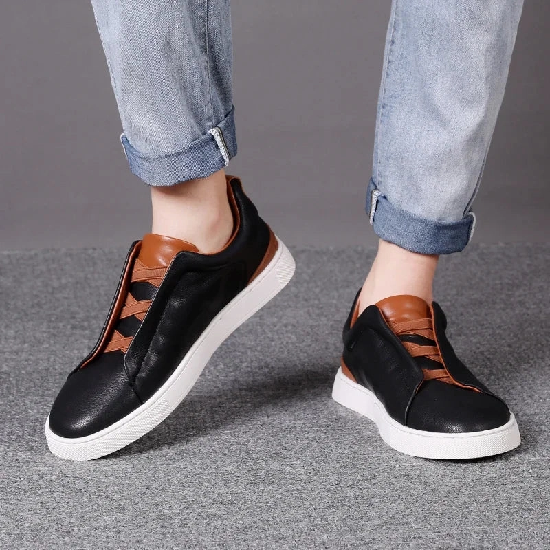 Yeknu Men Casual Shoes genuine leather Handmade Lace-up Flat Shoes Men Black office Work Shoe Business Casual Sneakers Men Shoes Palazzo Pants With Flat Shoes