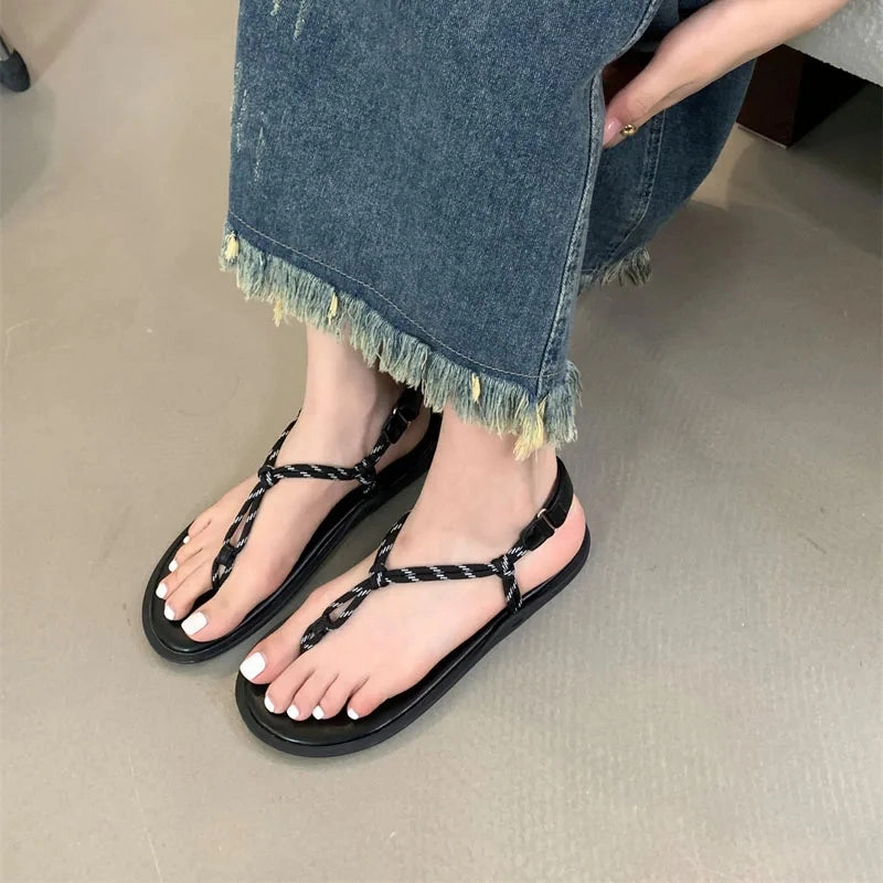 binfenxie  -  Red Flat Sandals Brown Flip Flops Women Plait Rope Summer Shoes  Casual Ladies Flats Shoes Black Sandalias Mujer 2024 North Face Base Camp Flip Flops