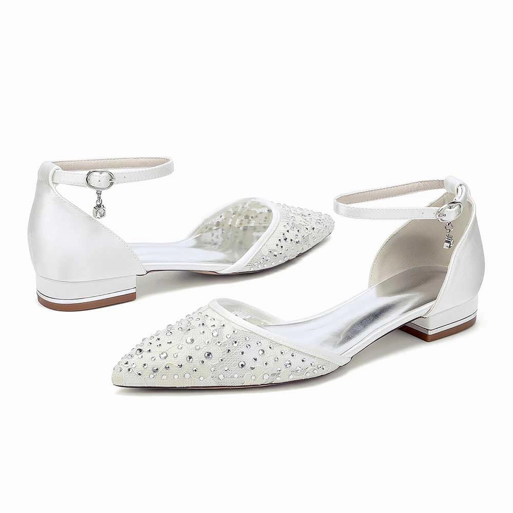 Women Lace Satin Flat Shoes Rhinestones Ballet Flats Sparkle Wedding Shoes Best Shoes Flat Pedals Road Bike